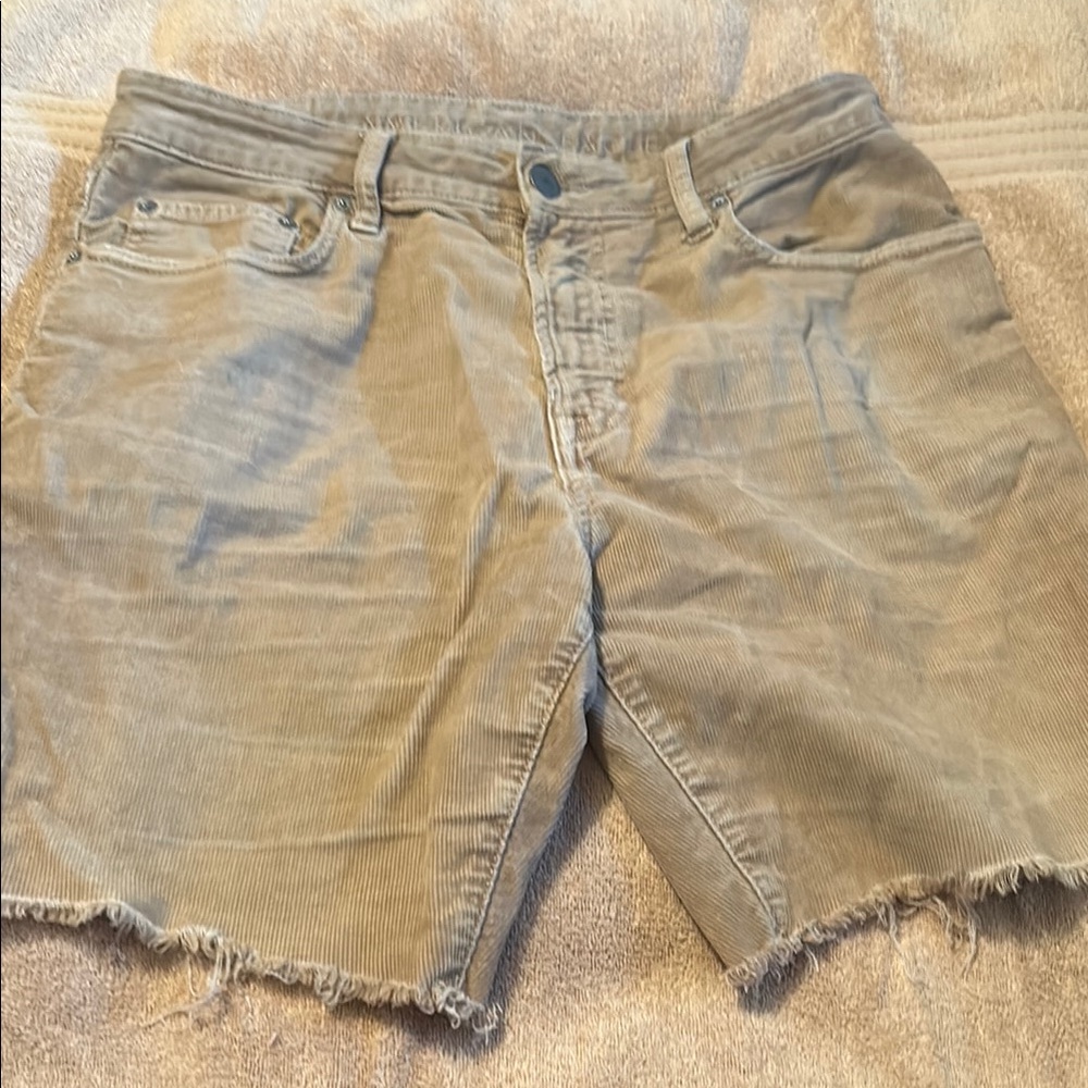 American Eagle Outfitters 90's Y2K Slim Straight Tan Corduroy Cut Off Shorts 32